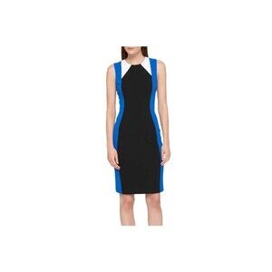 Tommy Hilfiger Dress Size 8 Blue Black Color Block Sheath Crepe Scuba Stretch